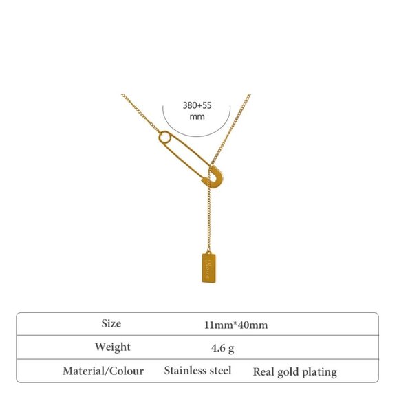 New 18K Gold Plated Paper Clip Love Toggle Chain Necklace - Picture 6 of 6